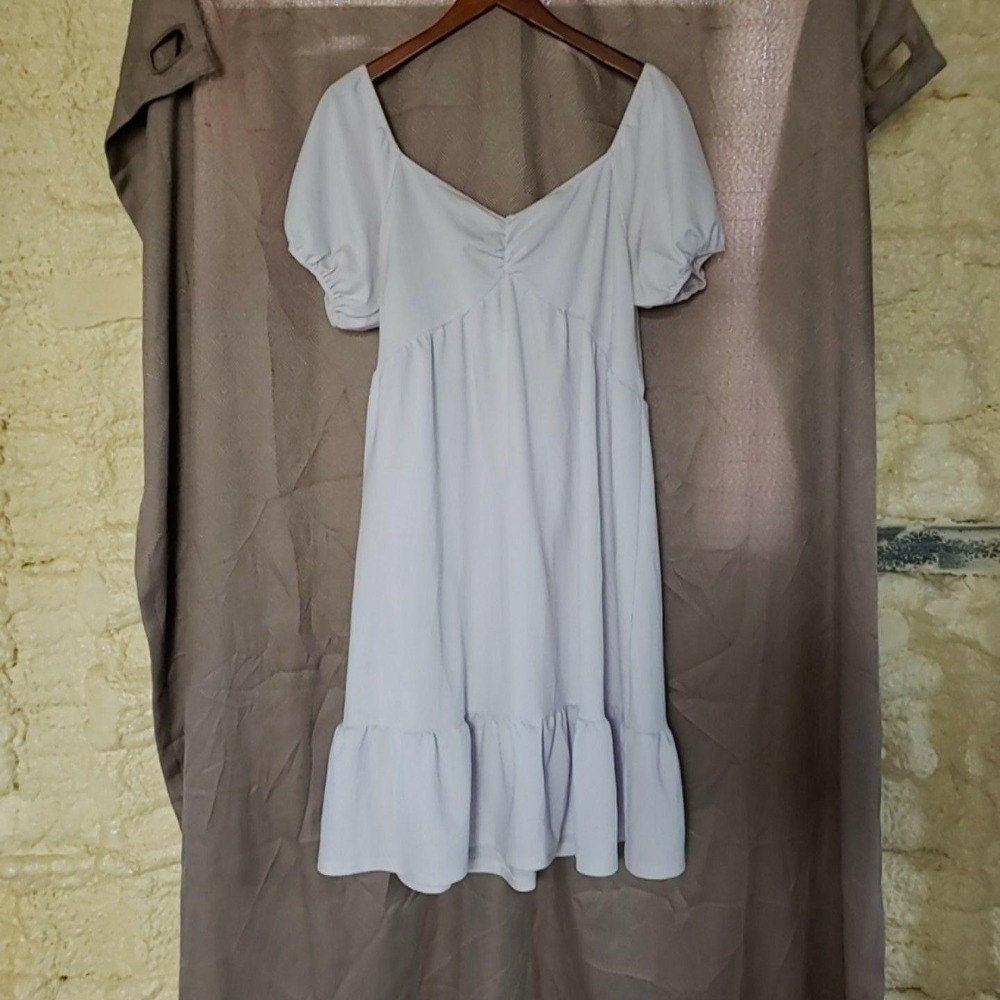 KTK Dress Womens 2XL White Short Sleeve V Neck Ruffle Hem Swing Knee Length